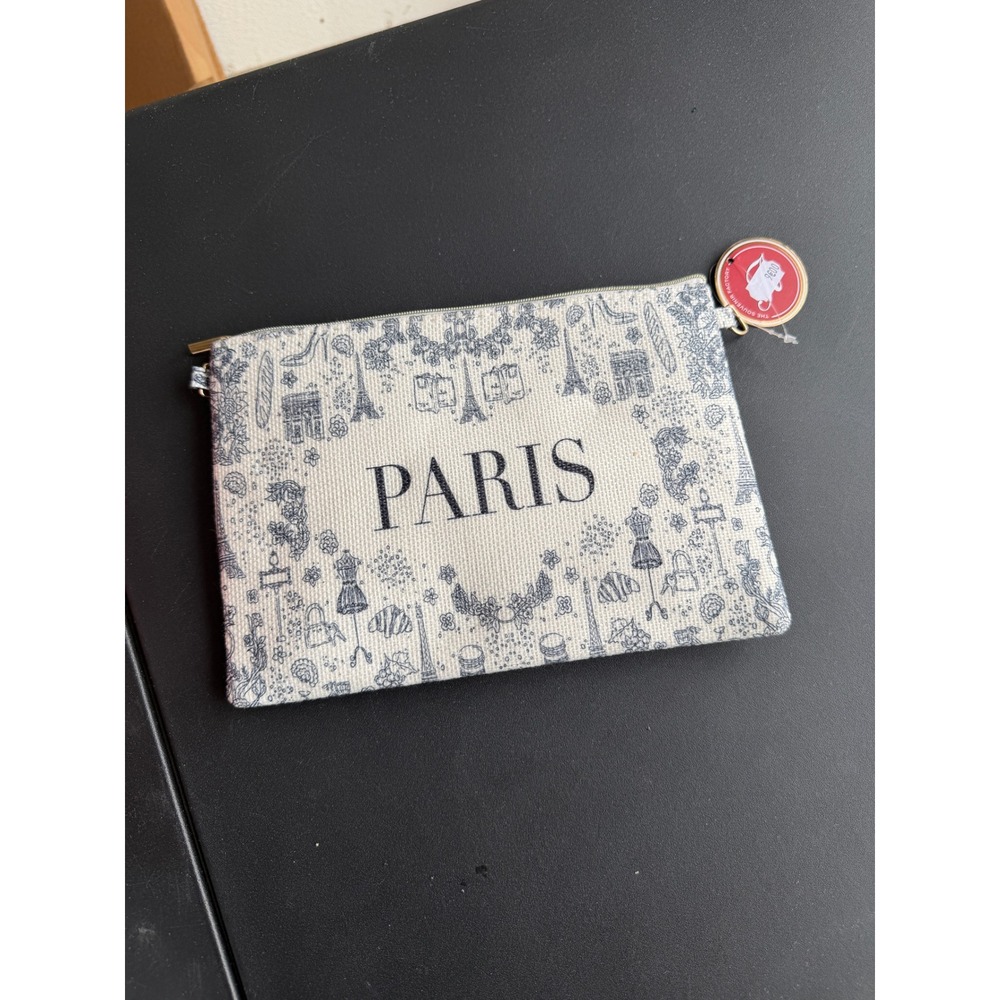 The Souvenir Factory Paris Canvas Zipper Pouch Toile Print Travel Makeup Bag NEW
